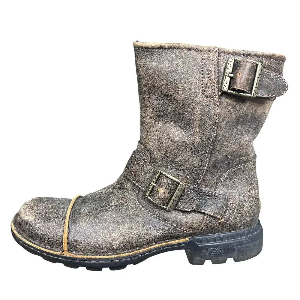 UGG Kensing Brown Bombtan Shearling Moto Winter Boots Size 9